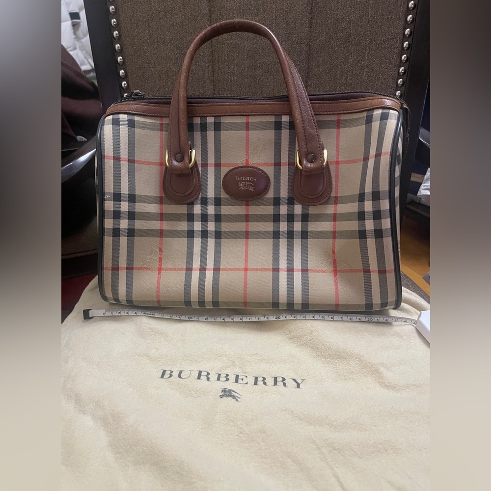 BURBERRY Classic Check Logo Canvas Leather Boston bag VINTAGE